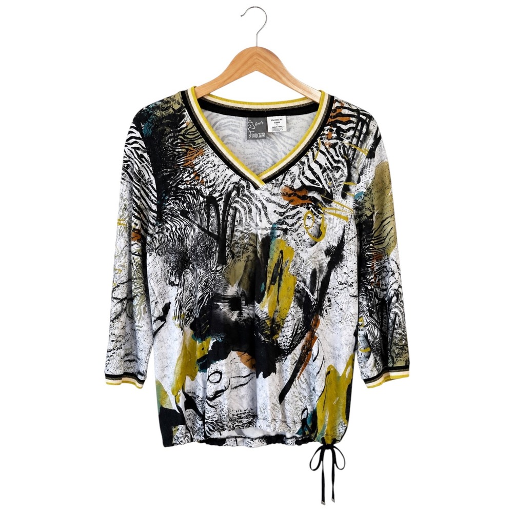 Dolcezza Simply Art Top Womens L Abstract Zebra Print V Neck Art To Weat